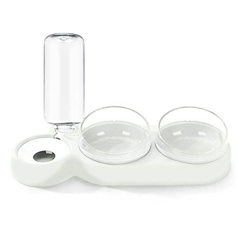 Dog Bowls for Food and Water, Dog Cat Water Dispensers and Feeder, 15° Tilted Removable 2 Cat Bowls, 1 Automatic Gravity Water Bottle, for Pets Such as Multiple Cats or Dogs (White)