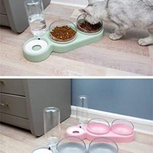 Dog Bowls for Food and Water, Dog Cat Water Dispensers and Feeder, 15° Tilted Removable 2 Cat Bowls, 1 Automatic Gravity Water Bottle, for Pets Such as Multiple Cats or Dogs (White)