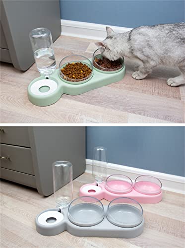 Dog Bowls for Food and Water, Dog Cat Water Dispensers and Feeder, 15° Tilted Removable 2 Cat Bowls, 1 Automatic Gravity Water Bottle, for Pets Such as Multiple Cats or Dogs (White)