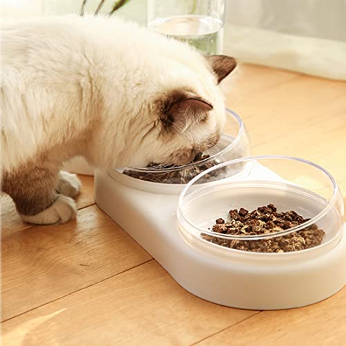 Dog Bowls for Food and Water, Dog Cat Water Dispensers and Feeder, 15° Tilted Removable 2 Cat Bowls, 1 Automatic Gravity Water Bottle, for Pets Such as Multiple Cats or Dogs (White)