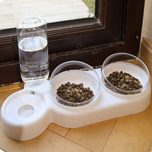 Dog Bowls for Food and Water, Dog Cat Water Dispensers and Feeder, 15° Tilted Removable 2 Cat Bowls, 1 Automatic Gravity Water Bottle, for Pets Such as Multiple Cats or Dogs (White)