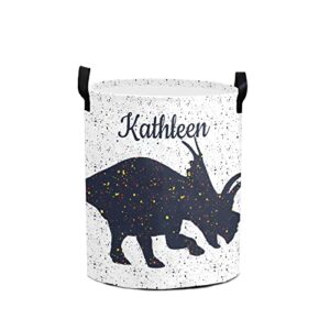 triceratops personalized freestanding laundry hamper, custom waterproof collapsible drawstring basket storage bins with handle for clothes