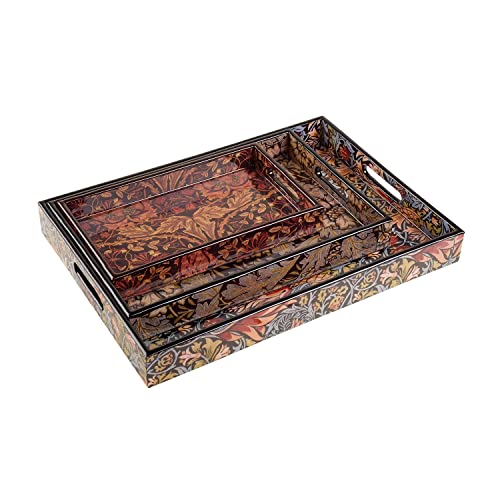 ART & ARTIFACT William Morris Serving Trays - Serving Tray with Handles Set of 3 Nesting Wooden Tray, Arts & Crafts Print Coffee Table Tray Decor- 18" 15" 12"