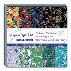 qianshan Origami Paper Kit 50 Sheets 6 Inch Square Double Sided Color 50 Vivid Japanese Washi Chiyo Colors for Hand Crafts Origami Paper Arts Creativity Flowers