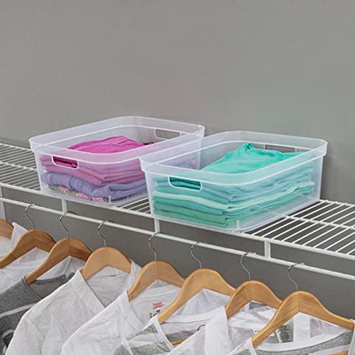 Sterilite 5.25 x 12.25 x 15 Inch Medium Modern Storage Bin w/ Comfortable Carry Through Handles & Banded Rim for Household Organization, Clear 8 Pack