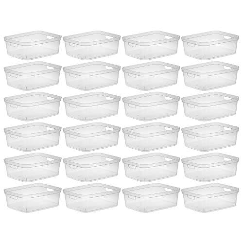 Sterilite 5.25 x 12.25 x 15 Inch Medium Modern Storage Bin w/ Comfortable Carry Through Handles & Banded Rim for Household Organization, Clear 8 Pack