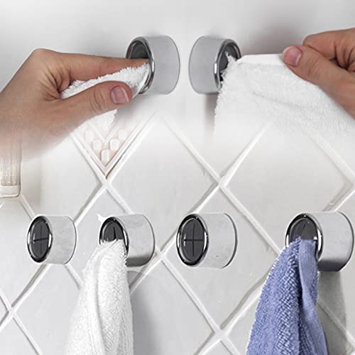 6Packs Kitchen Towel Hooks, Round Self Adhesive Wall Mount Dish Towel Hook Hangers, (Push to Hanging) Drilling Hand Towel Hook Holders with Premium Chrome Finish for Kitchen, Bathroom, Cabinet