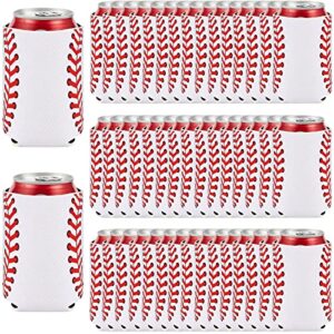 12 packs baseball can sleeves neoprene beer bottle cup insulator baseball birthday party supplies reusable baseball lovers gifts for hot and cold drinks soda game party (5.1 x 4 inch)