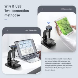 Digital Microscope, 0X-2000X Biological Microscope, WiFi ＆ USB Connection with Dual Lens, 11 LEDs, iOS ＆ Android Windows MacOS Compatible, for School Laboratory Home Education