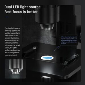 Digital Microscope, 0X-2000X Biological Microscope, WiFi ＆ USB Connection with Dual Lens, 11 LEDs, iOS ＆ Android Windows MacOS Compatible, for School Laboratory Home Education