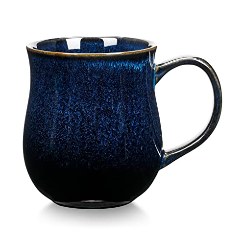 Otevymu 20 Oz Large Ceramic Coffee Mugs, Big Handle Handmade Pottery Tea Cup for Office and Home, Easy to Hold, Microwave and Dishwasher Safe, Hot Cold Drinking, Stylish Texture Glaze (Star Blue)