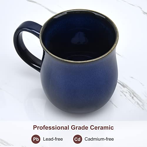 Otevymu 20 Oz Large Ceramic Coffee Mugs, Big Handle Handmade Pottery Tea Cup for Office and Home, Easy to Hold, Microwave and Dishwasher Safe, Hot Cold Drinking, Stylish Texture Glaze (Star Blue)