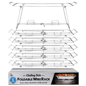foldable chafing wire rack buffet stand - 6 pack full size racks for dish serving trays food warmer catering supplies for parties, occasions, or events