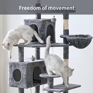 YARUOMY Cat Tree 71.6 inches Cat Tower for Indoor Cats, Multi-Level Cat Condo Furniture with Scratching Posts, Plush Perches, Activity Center with Cozy Basket & Hammock for Large Cats,Light Gray