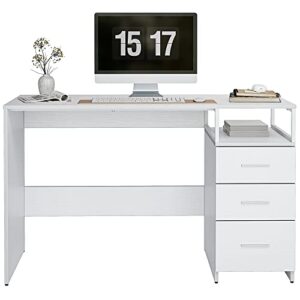 cubicubi computer desk with drawers, 47 inch home office desk, study writing table, modern office desk, white