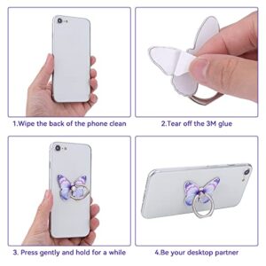 Cobee 3 Pcs Butterfly Cell Phone Ring Stand Holder, Cute Butterfly Pattern Painted Metal Finger Stand Kickstand 360°Rotation Phone Ring Holder Stand Ring Hand Grip with Knob Loop (Blue, Purple, Pink)