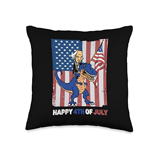 Gifthup Happy 4th of July, American President Riding a Dinosaur Throw Pillow, 16x16, Multicolor