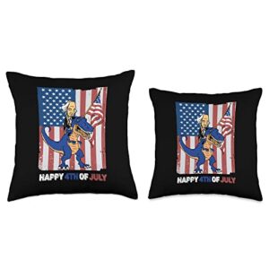 Gifthup Happy 4th of July, American President Riding a Dinosaur Throw Pillow, 16x16, Multicolor