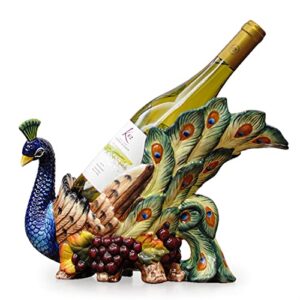 forlong ceramic decorative wine bottle holder, home decor wine display table centerpiece for tabletops and counters, wine lovers gift (peacock)
