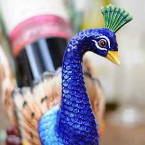 FORLONG Ceramic Decorative Wine Bottle Holder, Home Decor Wine Display Table Centerpiece for Tabletops and Counters, Wine Lovers Gift (Peacock)