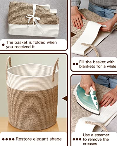 ZYER Cotton Rope Laundry Basket tall rope basket for Clothes 49L Storage Laundry Basket for Toy Cotton Rope Laundry Basket with Handles 35 * 40CM