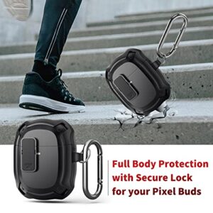 JAKPAK Compatible with Google Pixel Buds A Case Cover [Front LED Visible] Shockproof Protective Case with Keychain Secure Lock Design Hard PC Case Cover for Pixel Buds A 2021 Black