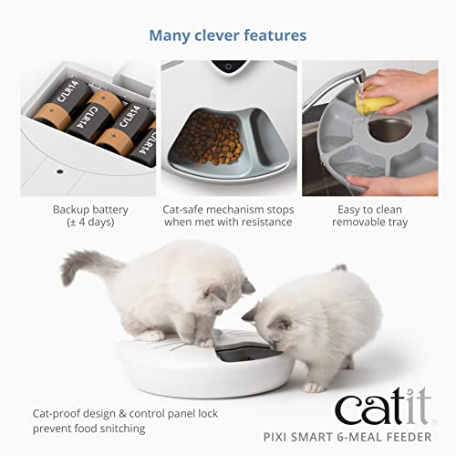 Catit PIXI Smart 6-Meal Feeder – Automatic and Customizable Feeding Schedule with App Support, White