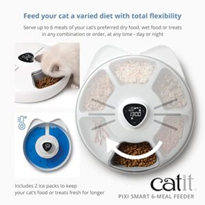 Catit PIXI Smart 6-Meal Feeder – Automatic and Customizable Feeding Schedule with App Support, White