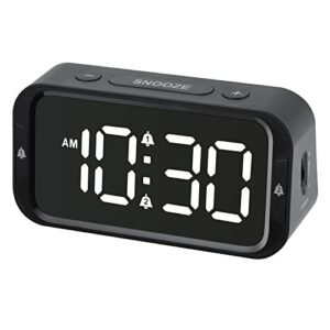 searon alarm clock for bedroom - digital desk clock for kids dimmable led display, dual loud alarms, programmable snooze, 12/24h, dc 5v/1a usb port charger - 5.6 x 2 x 2.8 inches