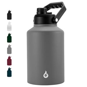 bjpkpk one gallon(128oz) insulated water bottle, dishwasher safe stainless steel thermos, bpa free jug with ergonomic handle & anti-slip bottom, large water bottle, grey