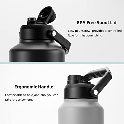 BJPKPK One Gallon(128oz) Insulated Water Bottle, Dishwasher Safe Stainless Steel Thermos, BPA Free Jug with Ergonomic Handle & Anti-slip Bottom, Large Water Bottle, Grey