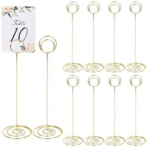 kimober 10pcs 8.75" tall table number holders, round place card holder,tabletop memo note stand picture photo picks card clips for wedding birthday party(gold)