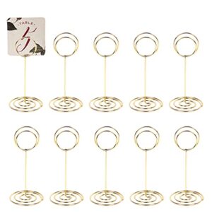 kimober 24pcs table number holders, round place card holder,tabletop memo note stand picture photo picks card clips for wedding birthday party(gold)