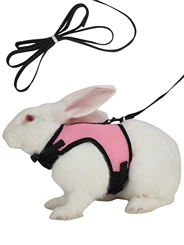 JuWow Bunny Rabbit Harness and Leash, Harness Adjustable Buckle Breathable Mesh Vest for Bunny Rabbits Walking Runnig Hiking Camping Outdoor (Chest:10.8-12.9 in, Pink)