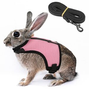 juwow bunny rabbit harness and leash, harness adjustable buckle breathable mesh vest for bunny rabbits walking runnig hiking camping outdoor (chest:10.8-12.9 in, pink)