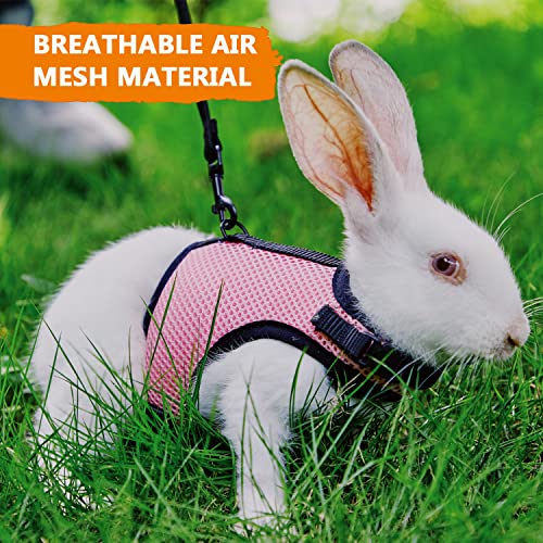 JuWow Bunny Rabbit Harness and Leash, Harness Adjustable Buckle Breathable Mesh Vest for Bunny Rabbits Walking Runnig Hiking Camping Outdoor (Chest:10.8-12.9 in, Pink)