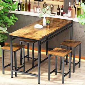 recaceik dining table set for 4 bar kitchen table and chairs for 4, 5 piece dining table set counter height dinner table with 4 bar stool, dining room breakfast table set for apartment