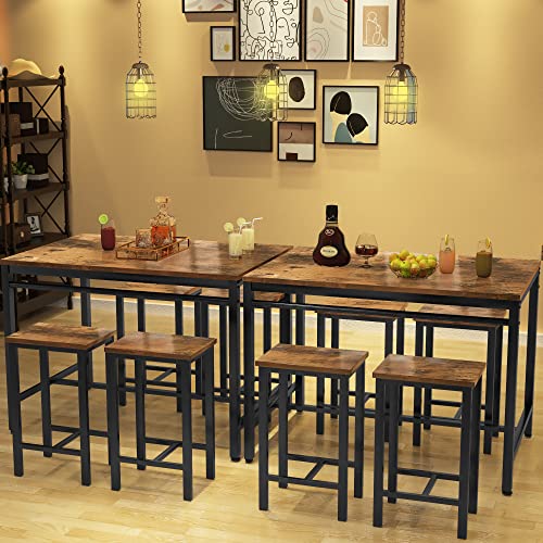 Recaceik Dining Table Set for 4 Bar Kitchen Table and Chairs for 4, 5 Piece Dining Table Set Counter Height Dinner Table with 4 Bar Stool, Dining Room Breakfast Table Set for Apartment