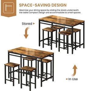 Recaceik Dining Table Set for 4 Bar Kitchen Table and Chairs for 4, 5 Piece Dining Table Set Counter Height Dinner Table with 4 Bar Stool, Dining Room Breakfast Table Set for Apartment