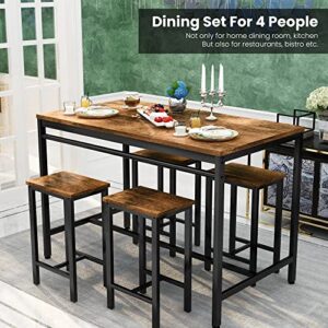 Recaceik Dining Table Set for 4 Bar Kitchen Table and Chairs for 4, 5 Piece Dining Table Set Counter Height Dinner Table with 4 Bar Stool, Dining Room Breakfast Table Set for Apartment