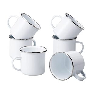 cutiset 12 ounce handmade enamel mug,plain white mugs,enamel camping mug set,diy cups for tea, coffee and hot chocolate, set of 6