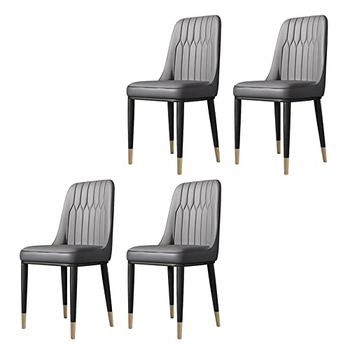 LITFAD Metal Dining Room Side Chair Modern Style Parsons Armless Dining Chairs Set for 4 Luxurious Leather Restaurant Chairs - Silver Gray Set of 4 Brass/Gold Legs