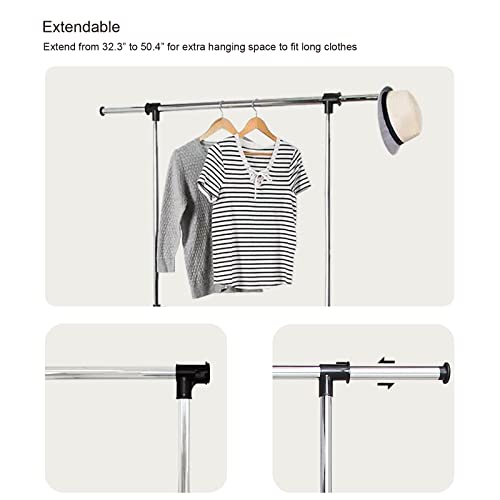 RYGOAL Double Rod Garment Racks for Hanging Clothes, Rolling Clothes Organizer Extendable Portable Clothing Hanging Garment Rack for Adult Coat, Closet, Wardrobe