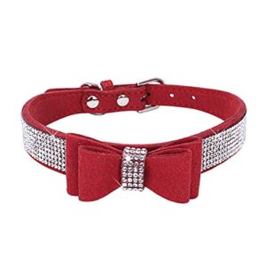 bow tie puppy dog collar with rhinestone, bling crystal pretty diamond jewel girls cat collars for xxs xs small medium large breed pet dogs female kitten, red s