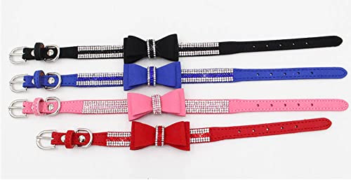 Bow Tie Puppy Dog Collar with Rhinestone, Bling Crystal Pretty Diamond Jewel Girls Cat Collars for XXS XS Small Medium Large Breed Pet Dogs Female Kitten, Red S