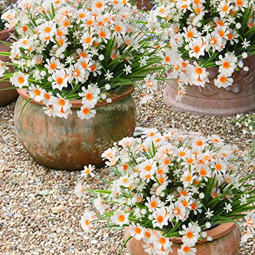 KIMOBER 8 Bundles Artificial Daisy Flowers,Plastic Fake Greenery Shrubs Plants for Indoor Outside Home Garden Porch Decor, Hanging Decoration(White)