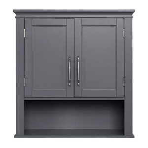 kcelarec bathroom cabinet wall mounted with doors, wood hanging cabinet, wall cabinets with doors and shelves over the toilet, bathroom wall cabinet gray