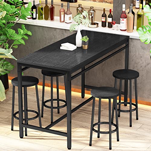 Recaceik Dining Table Set for 4 Bar Kitchen Table and Chairs for 4, 5 Piece Dining Table Set Counter Height Dinner Table with 4 Bar Stool, Dining Room Breakfast Table Set for Apartment