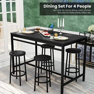 Recaceik Dining Table Set for 4 Bar Kitchen Table and Chairs for 4, 5 Piece Dining Table Set Counter Height Dinner Table with 4 Bar Stool, Dining Room Breakfast Table Set for Apartment