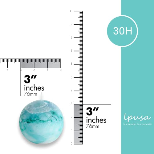 LPUSA Tie-dye Turquoise Rustic Ball Pillar Candles-3 Inch Unscented Round Candles for Wedding Decoration, Celebrations, Holiday Candles, and Home Decor - Set of 3 Paraffin Sphere Candles